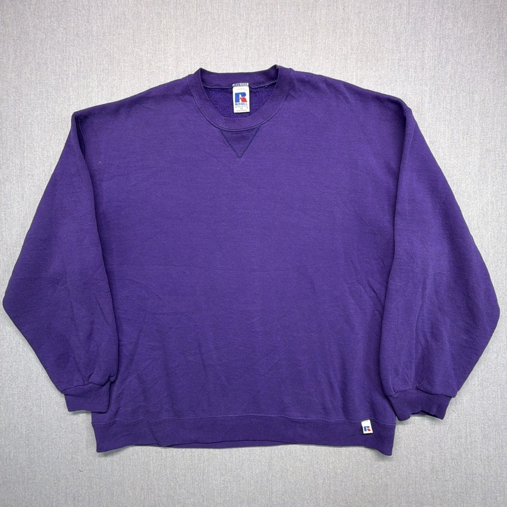 Russell Athletic Vintage 90s Blank Crewneck Sweatshirt XL Purple VTG